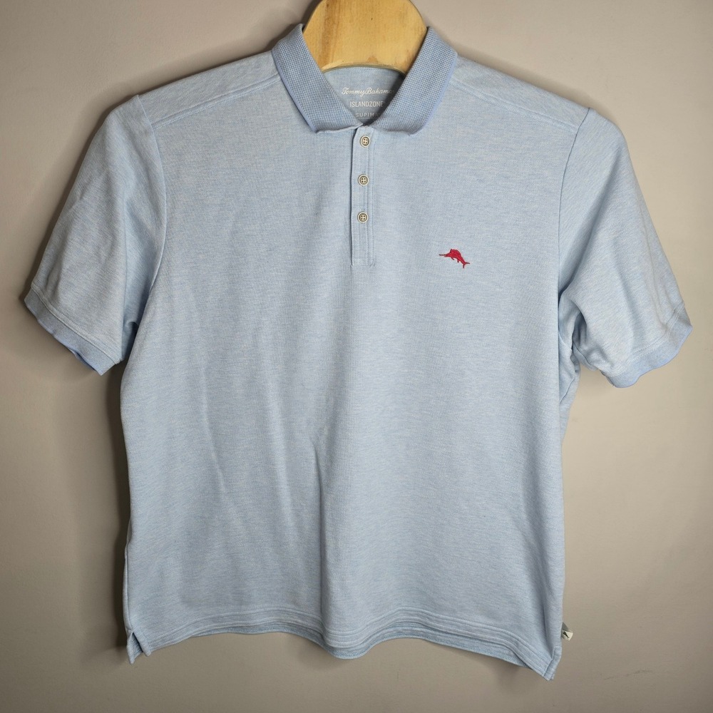 Tommy Bahama Mens IslandZone Supima Cotton Polo Shirt Light Blue XXL Marlin Logo - Picture 2 of 7
